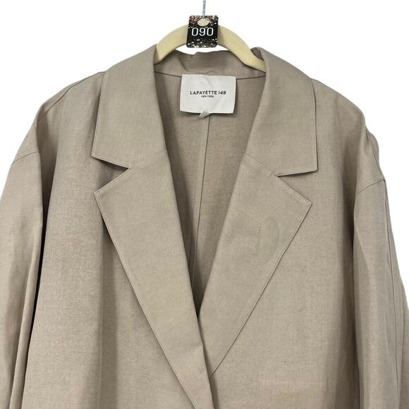 LAFAYETTE 148 NEW YORK Blazer Jacket Beige Silk Linen One Button Pockets Sz XL - Picture 3 of 9